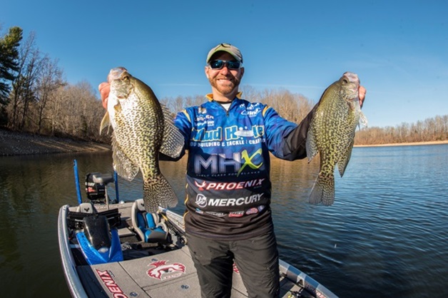 Pro Brandon Lester Poses with Two Crappie